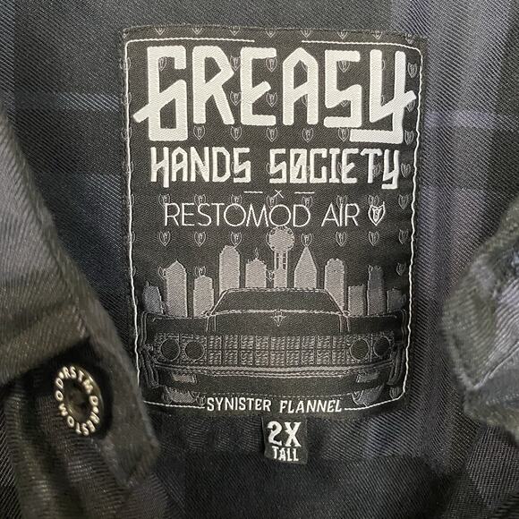 Greasy Hands Society Mens Navy Blue & Black Button Up Flannel Shirt 2XLT Tall - Picture 7 of 9